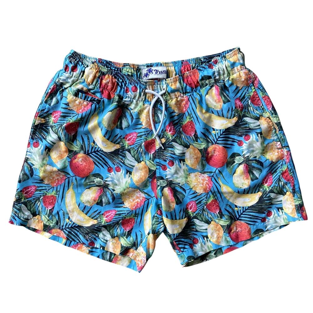 Trunks Blue Fruit Graphic Meshed Lined Swim Trunks